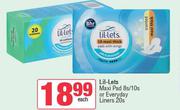 Lil-Lets Maxi Pad 8s/10s Or Everyday Liners 20s Pack-Each
