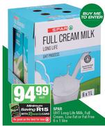 Spar UHT Long Life Milk, Full Cream, Low Fat Or Fat Free-6 x 1L Each