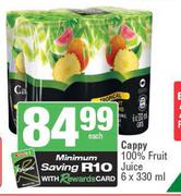 Cappy 100% Fruit Juice-6 x 330ml Each