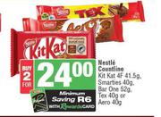 Nestle Countline Kitkat 4G 41.5g, Smarties 40g, Bar One 52g, Tex 40g Or Aero 40g-For 2