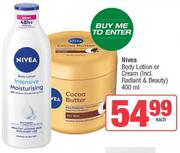 Nivea Body Lotion Or Cream (Incl.Radiant & Beauty)-400ml Each