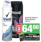 Axe Body Spray Or Shield Aerosol-For 2 x 150ml