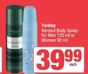 Yarley Aerosol Body Spray For Men 125ml Or Women 90ml-Each