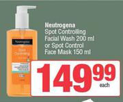 Neutrogena Spot Controlling Facial Wash 200ml Or Spot Control Face Mask-150ml Each