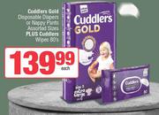 Cuddlers Gold Disposable Diapers Or Nappy Pants Assorted Sizes Plus Cuddlers Wipes 80s-Each