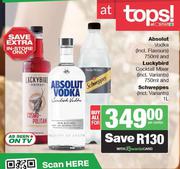 Absolut Vodka 750ml & Luckybird Cocktail Mixer 750ml & Schweppes 1L-For All