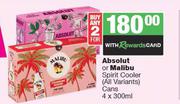 Absolut Or Malibu Spirit Cooler Cans-For 2 x 4 x 300ml