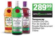 Tanqueray London Dry Gin,Flor De Sevills Or Royale Blackcurrant Distilled Gin-750ml Each