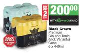 Black Crown Premium Gin & Tonic Cans-For 2 x 6 x 440ml