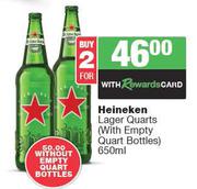Heineken Lager Quarts (With Empty Quart Bottles)-For 2 x 650ml