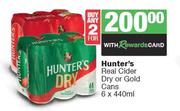 Hunter's Real Cider Dry Or Gold Cans-For 2 x 6 x 440ml