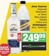 Jose Cuervo Especial Reposado Or Silver Blue Agave Tequila 750ml & Shweppes 1L-Both For