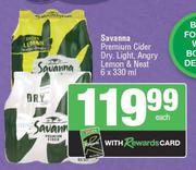 Savanna Premium Cider Dry Light, Angry Lemon & Neat-6 x 330ml Each