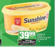 Sunshine D Original Or Sunshine D'Lite 60% Fat Spread Tub-1Kg Each