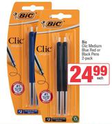 Bic Clic Medium Blue, Red Or Black Pens 2 Pack-Each