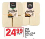 Spar Bakery Garlic Or Herb Braai Rolls-4s Per Pack