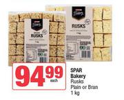 Spar Bakery Rusks Plain Or Bran-1Kg Each