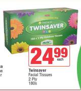 Twinsaver Facial Tissues 2 Ply-180s Each