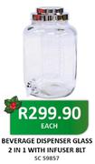 Beverage Dispenser Glass 2 In 1 With Infuser-8Lt Each