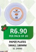 Paper Plates Small 180MM-Per 20 Pack