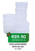 Food Saver Barrel With Lid 1kg-Per 10 Pack