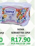 Nova Serviettes 1 Ply-Per 200 Pack
