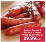 Oscars Smoked Bacon & Cheese Wors Spiral-400g Each