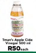 Tman's Apple Cider Vinegar-500ml Each
