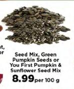 Seed Mix, Green Pumpkin Seeds Or You First Pumkin & Sunflower Seed Mix-Per 100g
