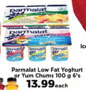 Parmalat Low Fat Yoghurt Or Yum Chums-6x100g 