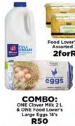 One Clover Milk 2Ltr & One Food Lover's Large Eggs 18's-Combo