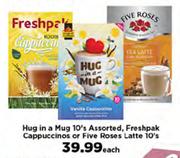Hug In A Mug 10's Assorted, Freshpak Cappuccnos Or Five Roses Latte 10's-Each