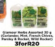 Glamour Herbs Assorted 30g(Corriander, Mint, French Chives, Parsley & Rocket, Wild Rocket)-For 3