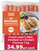 Food Lover's Red Smoked Or Chicken Viennas-1Kg Per Pack