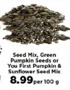 Seed Mix, Green Pumpkin Seeds Or You First Pumpkin & Sunflower Seed Mix-Per 100g