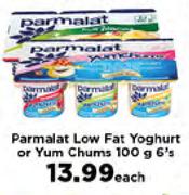 Parmalat Low Fat Yoghurt Or Yum Chums-6x100g