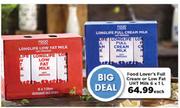Food Lover's Full Cream Or Low Fat UHT Milk 6x1L-Each
