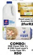 One Clover Milk 2L & One Food Lover's Lagre Eggs 18's Combo