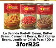 La Belinda Borlotti Beans,Butter Beans,Cannellini Beans,Red Kidney,Lentills Or Chick Peas-3x400g