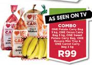 1 Potato Bag-3Kg,1 Onion Bag-3Kg,Sweet Potato Bag,1 Banana Mini Tray & 1 Carrot Bag-3Kg Combo