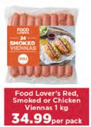 Food Lover's Red Smoked Or Chicken Viennas-1Kg Per Pack