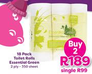 Essential Green Toilet Rolls 2 Ply 350 Sheet 18 Pack-Each