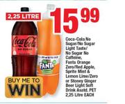 Coca Cola No Sugar/No Sugar Light Taste/No Sugar No Caffeine, Fanta Orange Zero/Red Apple-2.25L Each
