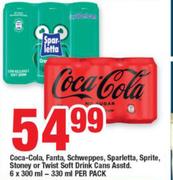 Coca Cola,Fanta,Schweppes,Sparletta,Sprite,Stoney Or Twist Soft Drink Cans-6 x 300ml-330ml Per Pack