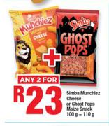 Simba Munchiez Cheese Or Ghost Pops Maize Snack-For 2 x 100g-110g