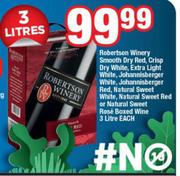 Robertson Winery Smooth Dry Red,Crisp Dry White,Extra Light White,Johannisberger White-3L Each