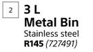 3Ltr Metal Bin In Stainless Steel