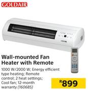 Goldair Wall Mounted Fan Heater With Remote