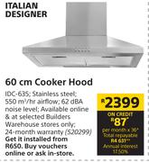 Italian Designer 60cm Cooker Hood