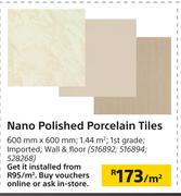 Nano Polished Porcelain Tiles 600mm x 600mm-Per Sqm